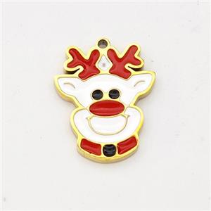 Christmas Reindeer Charms 304 Stainless Steel Pendant Enamel Gold Plated, approx 12-15mm