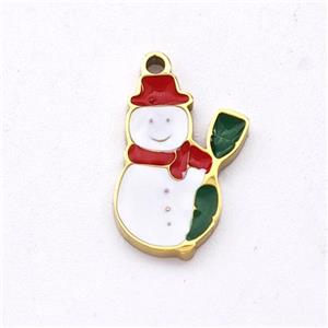 Christmas Snowman Charms Stainless Steel Pendant Enamel Gold Plated, approx 8-13mm