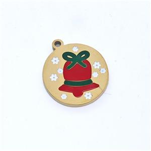 Christmas Bell Charms Stainless Steel Pendant Enamel Gold Plated, approx 10mm