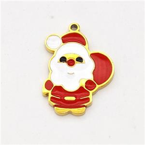 Santa Claus Charms Stainless Steel Pendant Red Enamel Gold Plated, approx 12-15mm