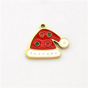 Christmas Hat Charms Stainless Steel Pendant Red Enamel Gold Plated, approx 10-12mm