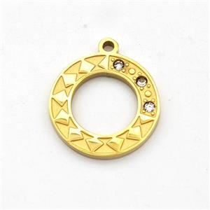 Stainless Steel Circle Pendant Micro Pave Rhinestone Gold Plated, approx 15mm