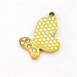 Stainless Steel Butterfly Pendant Micro Pave Rhinestone Gold Plated, approx 11-14mm