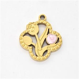 Stainless Steel Flower Pendant Pink Painted Gold Plated, approx 14.5mm