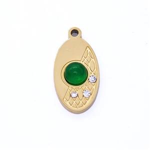 Stainless Steel Oval Pendant Pave Rhinestone Gold Plated, approx 8-14mm