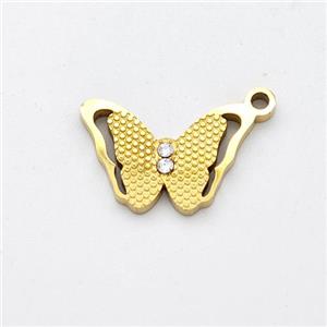 Stainless Steel Butterfly Pendant Micro Pave Rhinestone Gold Plated, approx 9-14mm