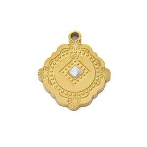 Stainless Steel Pendant White Painted Gold Plated, approx 14mm