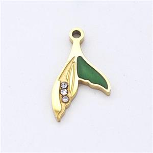 Stainless Steel Shark-tail Pendant Pave Rhinestone Gold Plated, approx 10-14mm