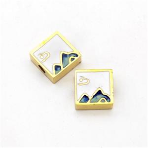 Stainless Steel Square Beads Painted Mountain Gold Plated, approx 8mm