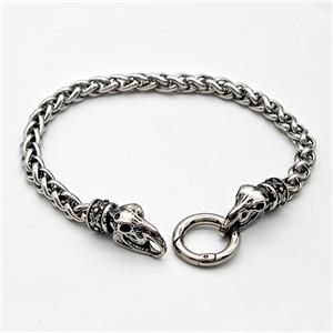 304 Stainless Steel Bracelet Crowhead Antique Silver, approx 9-22mm, 18mm, 6mm, 21cm length