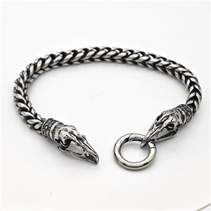 304 Stainless Steel Bracelet Crowhead Antique Silver, approx 9-22mm, 18mm, 6mm, 21cm length