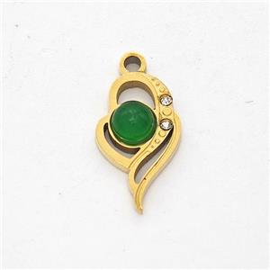 Stainless Steel Heart Pendant Pave Rhinestone Jade Gold Plated, approx 8-14mm