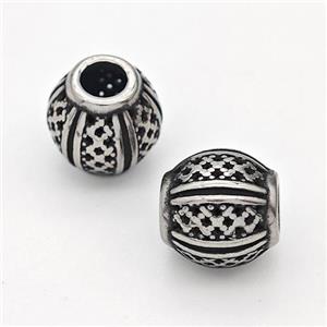 Stainless Steel Round Beads Hollow Large Hole Antique Silver, approx 9-10mm, 4mm hole