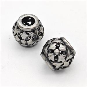 Stainless Steel Round Beads Hollow Large Hole Antique Silver, approx 9-10mm, 4mm hole