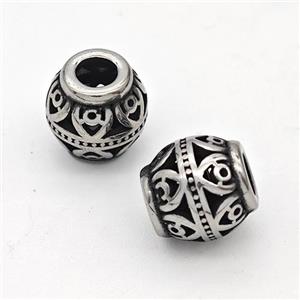 Stainless Steel Round Beads Hollow Large Hole Antique Silver, approx 9-10mm, 4mm hole