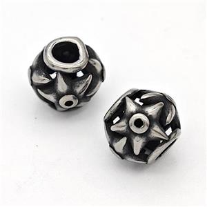 Stainless Steel Round Beads Hollow Large Hole Antique Silver, approx 9-10mm, 4mm hole