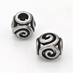 Stainless Steel Round Beads Hollow Large Hole Antique Silver, approx 9-10mm, 4mm hole