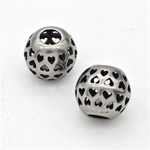 Stainless Steel Round Beads Hollow Large Hole Antique Silver, approx 9-10mm, 4mm hole