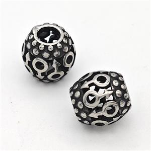 Stainless Steel Round Beads Hollow Large Hole Antique Silver, approx 9-10mm, 4mm hole