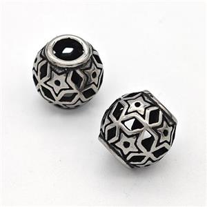 Stainless Steel Round Beads Hollow Large Hole Antique Silver Star, approx 9-10mm, 4mm hole