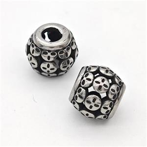 Stainless Steel Round Beads Hollow Large Hole Antique Silver, approx 9-10mm, 4mm hole