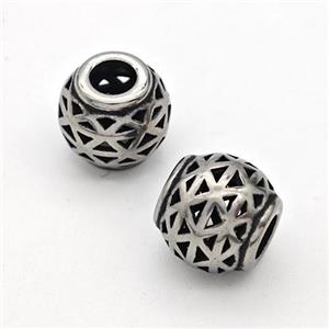 Stainless Steel Round Beads Hollow Large Hole Antique Silver, approx 9-10mm, 4mm hole