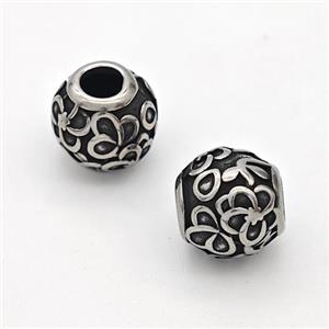 Stainless Steel Round Beads Hollow Large Hole Antique Silver, approx 9-10mm, 4mm hole