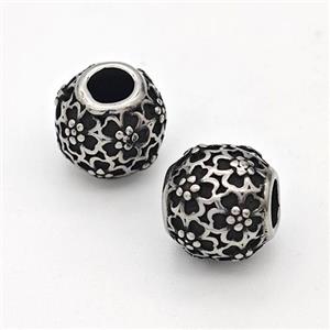 Stainless Steel Round Beads Hollow Large Hole Antique Silver, approx 9-10mm, 4mm hole