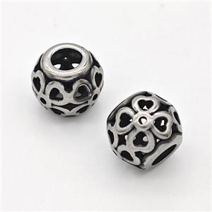 Stainless Steel Round Beads Hollow Large Hole Antique Silver, approx 9-10mm, 4mm hole