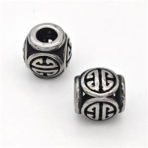 Stainless Steel Round Beads Hollow Large Hole Antique Silver, approx 9-10mm, 4mm hole