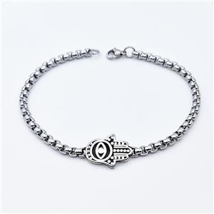 304 Stainless Steel Hamsahand Bracelet Antique Silver, approx 15-23mm, 4mm, 21cm length