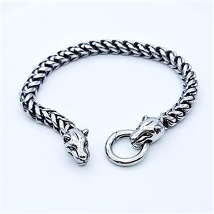 304 Stainless Steel Leopard Bracelet Antique Silver, approx 10-16mm, 18mm, 6mm, 21cm length