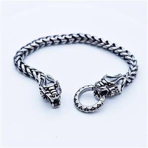 304 Stainless Steel Bracelet Loong Antique Silver, approx 12-25mm, 19mm, 6mm, 21cm length