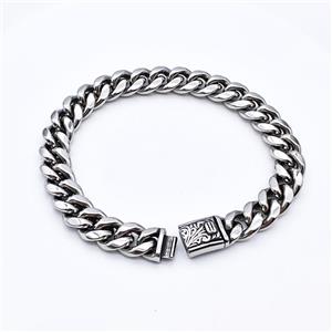 304 Stainless Steel Bracelet Antique Silver, approx 10-25mm, 12mm, 21cm length