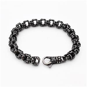 304 Stainless Steel Bracelet Skull Antique Black, approx 10mm, 21cm, length