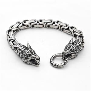 304 Stainless Steel Wolf Bracelet Antique Silver, approx 15-30mm, 19mm, 10mm, 21cm length