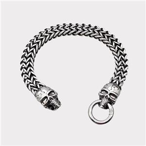 304 Stainless Steel Skull Bracelet Antique Silver, approx 13-25mm, 19mm, 10mm, 21cm length