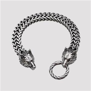 304 Stainless Steel Wolf Bracelet Antique Silver, approx 15-25mm, 19mm, 10mm, 21cm length