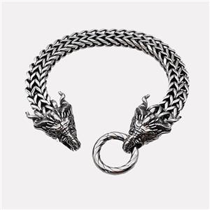 304 Stainless Steel Bracelet Dragon Antique Silver, approx 18-25mm, 19mm, 10mm, 21cm length