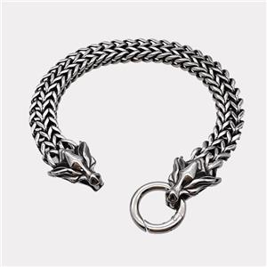 304 Stainless Steel Dragon Bracelet Antique Silver, approx 16-25mm, 19mm, 10mm, 21cm length