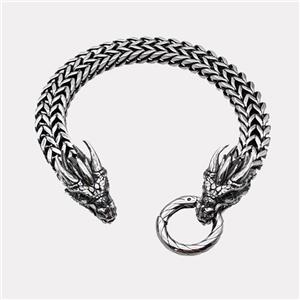 304 Stainless Steel Dragon Bracelet Antique Silver, approx 13-25mm, 19mm, 10mm, 21cm length