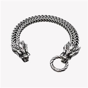 304 Stainless Steel Bracelet Dragon Antique Silver, approx 17-25mm, 19mm, 10mm, 21cm length