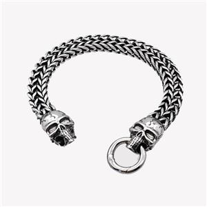 304 Stainless Steel Bracelet Skull Antique Silver, approx 14-25mm, 19mm, 10mm, 21cm length