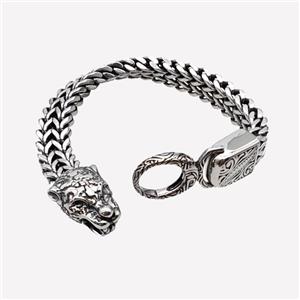 304 Stainless Steel Leopard Bracelet Antique Silver, approx 18-25mm, 17-40mm, 12mm, 21cm length