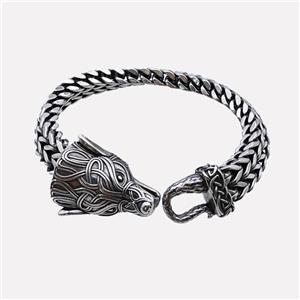 304 Stainless Steel Bracelet Dragon Antique Silver, approx 27-30mm, 16-20mm, 12mm, 21cm length