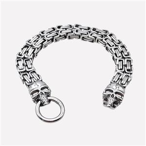 304 Stainless Steel Bracelet Skull Antique Silver, approx 14-25mm, 13mm, 21cm length