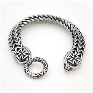 304 Stainless Steel Cross Bracelet Antique Silver, approx 16-20mm, 12mm, 21cm length