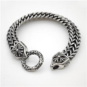 304 Stainless Steel Cross Bracelet Antique Silver, approx 16-20mm, 12mm, 21cm length