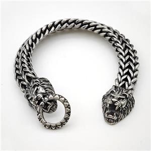 304 Stainless Steel Lion Bracelet Antique Silver, approx 18-30mm, 12mm, 21cm length