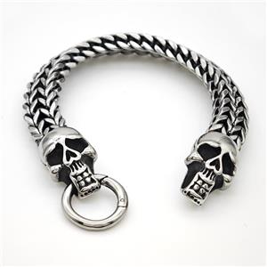 304 Stainless Steel Skull Bracelet Antique Silver, approx 15-30mm, 12mm, 21cm length